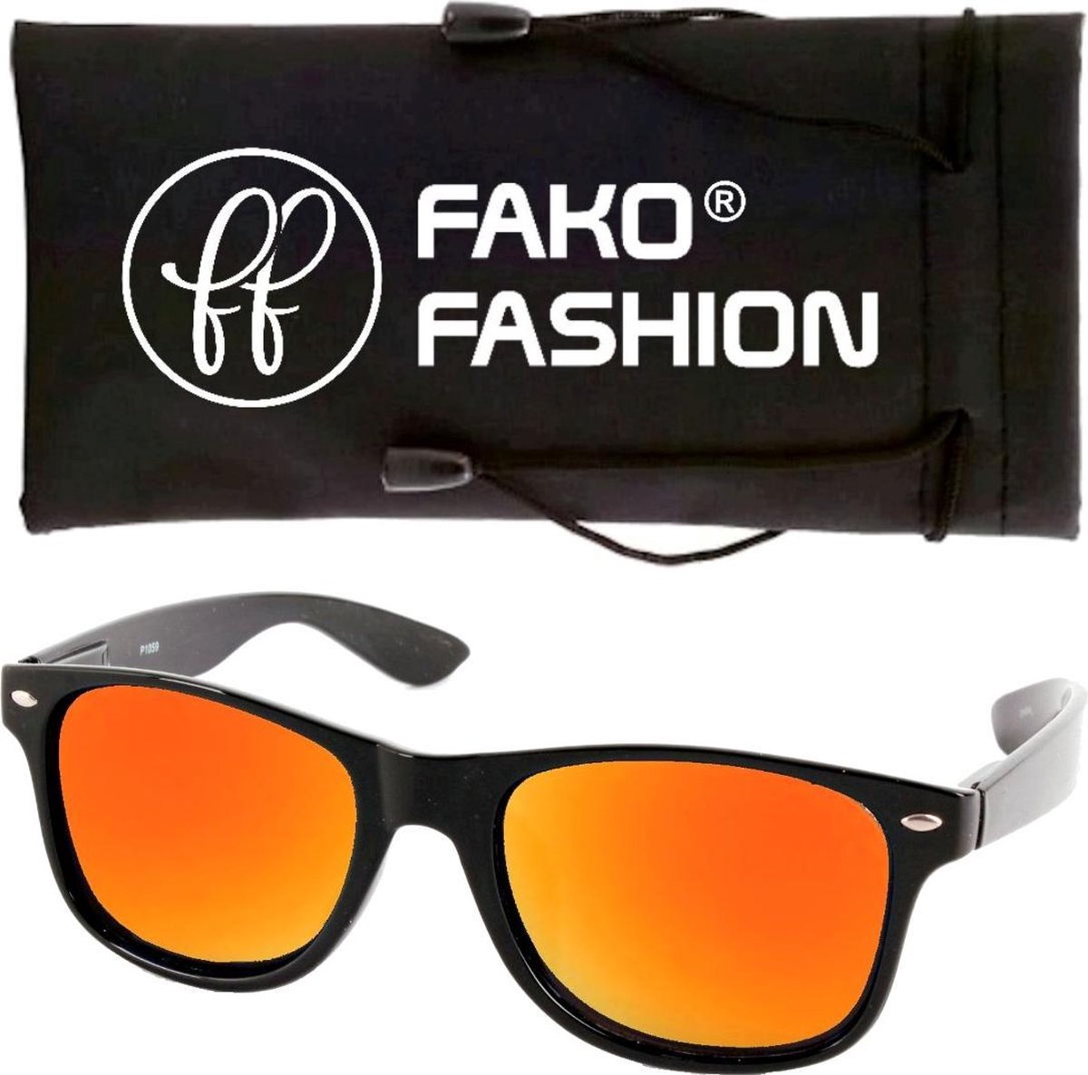 Fako Fashion® - Zonnebril - Zwart - Spiegel Goud/Rood