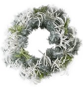 Riviera Maison - A Frosty Snow Wreath 100cm - Krans - Groen; Wit; - Plastic; Vezel; tak; Ijzerdraad