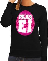 Paas sweater zwart met roze ei voor dames L
