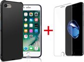 iPhone 7 & 8 Hoesje - Anti Shock Hybrid Back Cover & Glazen Screenprotector - Zwart