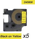 5x Compatible voor Dymo 45808 Standard Label Tape - Zwart op Geel - 19mm
