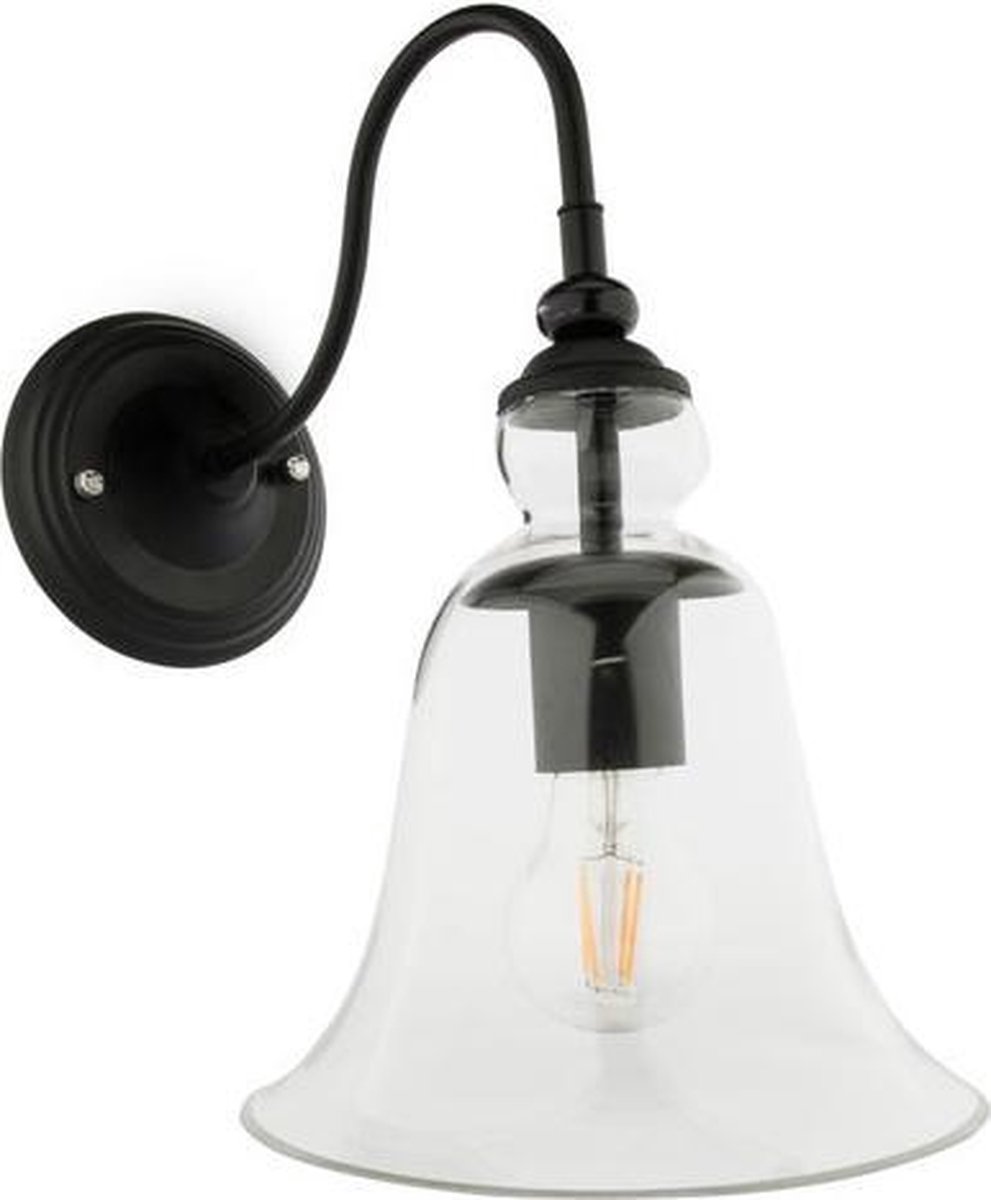 Groenovatie Vintage Wandlamp E27 Fitting - 310x220x310 mm - Glazen Lampenkap - Zwart