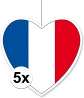 5x Hangdecoratie hart Frankrijk14 cm - Franse vlag EK/WK landen versiering