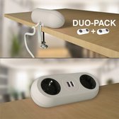Duo Pack - Stekkerdoos Met USB Poorten – 2 USB Laders 3.4A – 2 Stopcontacten – Inclusief Montageklem – 1,4 Meter Snoer – PIL Design – Randaarde – Wit – SIL Products