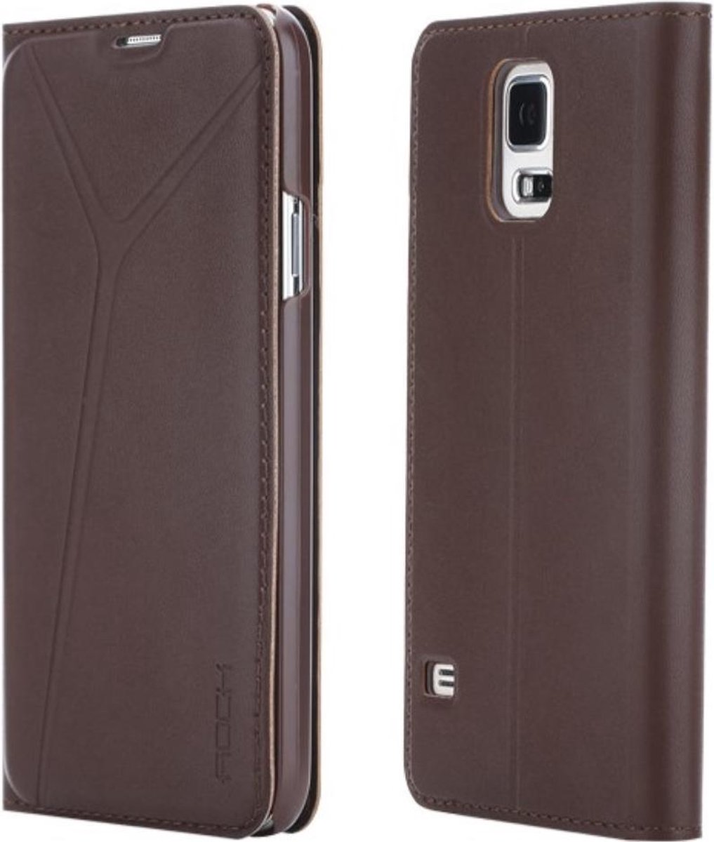 ROCK (Wall serie) book case - Bruin kunstleer - hoesje voor Samsung Galaxy S5