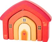 Blokken puzzel huis rood - Stapelhuis - Stapelblokken - Hout Speelgoed - Houten huis