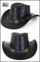 2x Cowboy hoed leder zwart -  wild west western cowboy leer hoed zwart