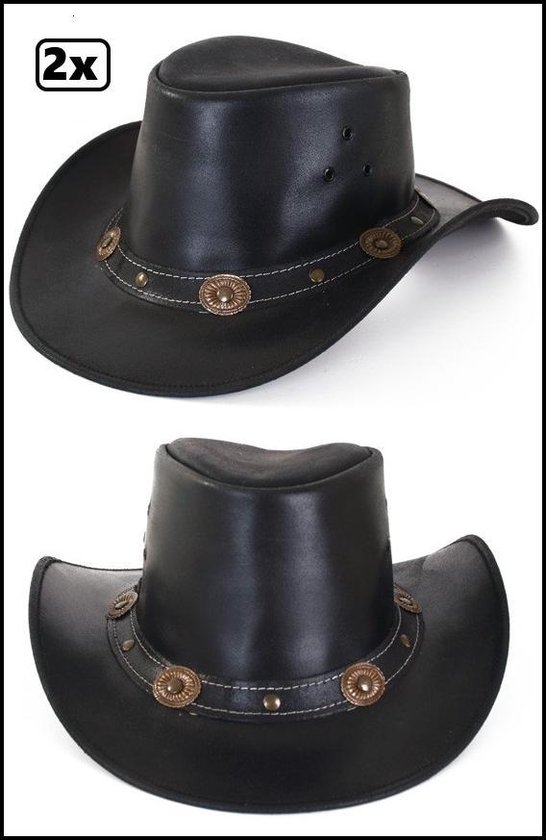 2x Cowboy hoed leder zwart - wild west western cowboy leer hoed zwart |  bol.com