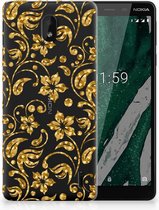 Nokia 1 Plus TPU Hoesje Design Gouden Bloemen