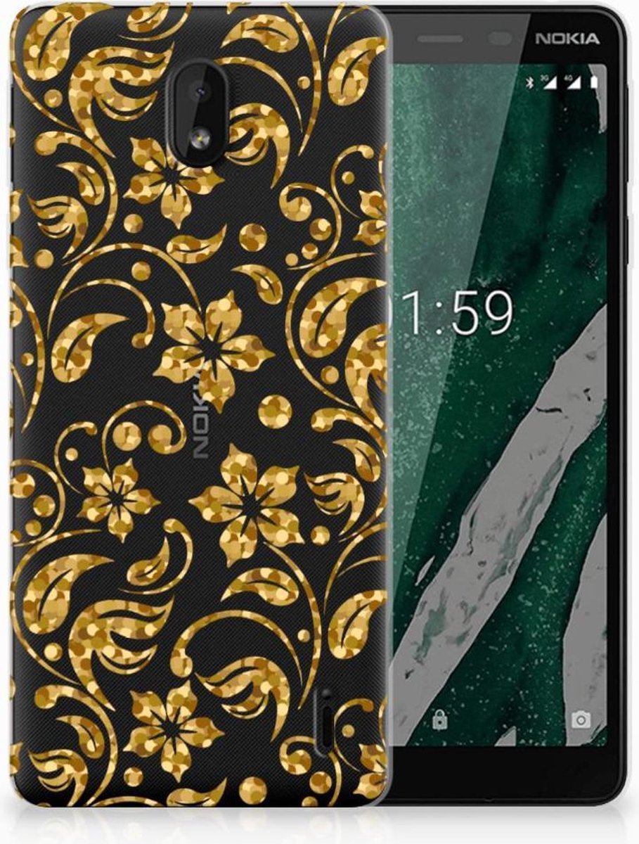 Nokia 1 Plus TPU Case Gouden Bloemen
