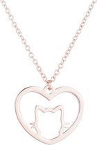 24/7 Jewelry Collection Kat Hart Ketting - Hartje - Poes - Open - Rosé Goudkleurig