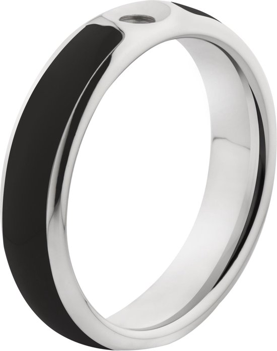 MelanO Twisted Resin Ring - Zilverkleurig met zwarte inlay