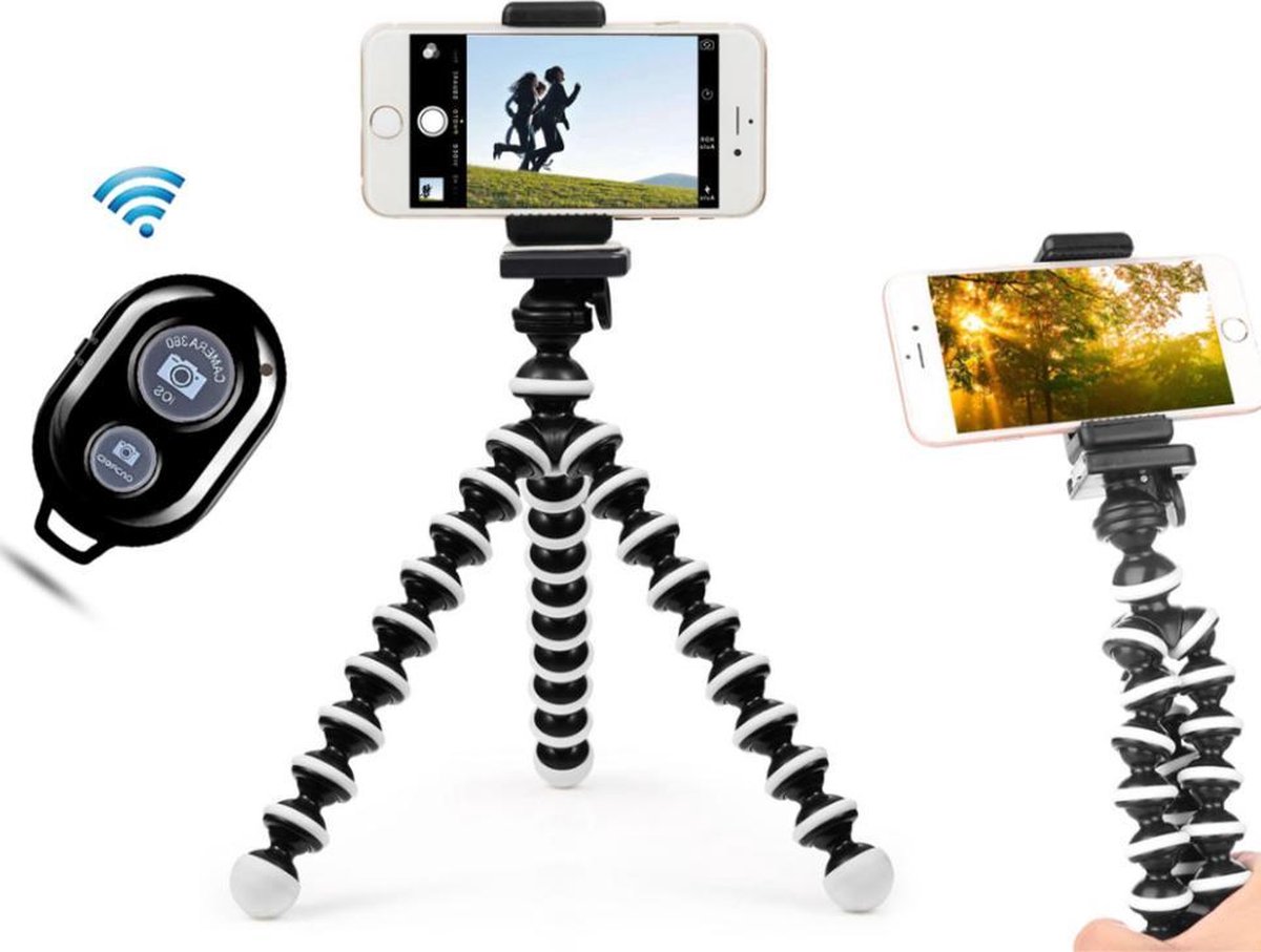Flexibele Statief voor Smartphone camera met houder en Afstandsbediening - Mobiele Telefoon Houder - Tripod Octopus Bluetooth- Gopro en Ipad Tripod
