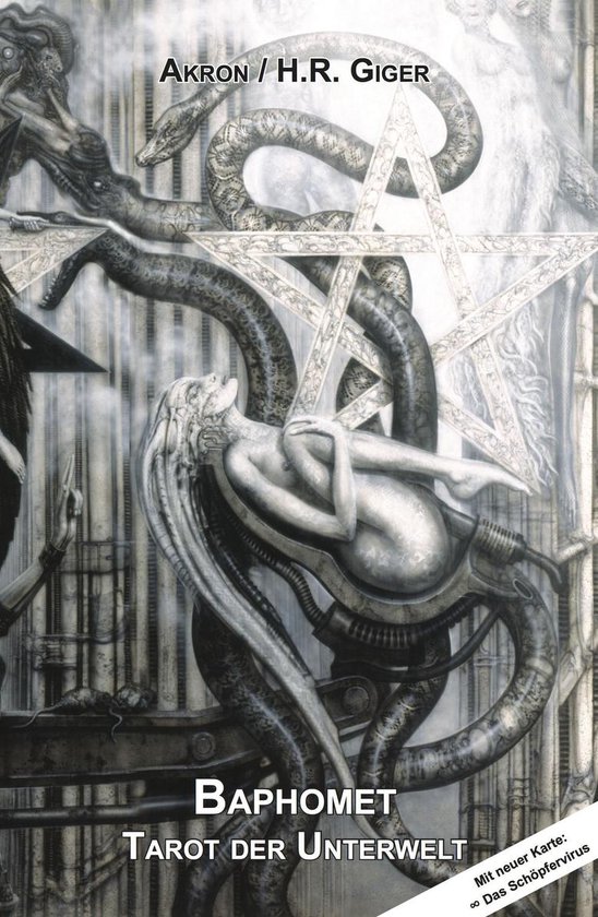 Baphomet Tarot der Unterwelt met een pentagram en verstrengelde figuren, door H.R. Giger