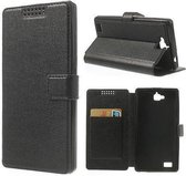 Zwart hoesje wallet Huawei Honor 3C