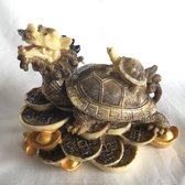 Feng Shui la tortue dragon avec bébé (12,5x8,5x10cm) apporte huit types de chance, mais surtout de richesse. Couleur: Ivoire / marron