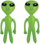 2x stuks opblaasbare groene aliens van 64 cm
