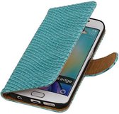 Mobieletelefoonhoesje.nl - Samsung Galaxy S6 Edge Hoesje Slang Bookstyle Turquoise