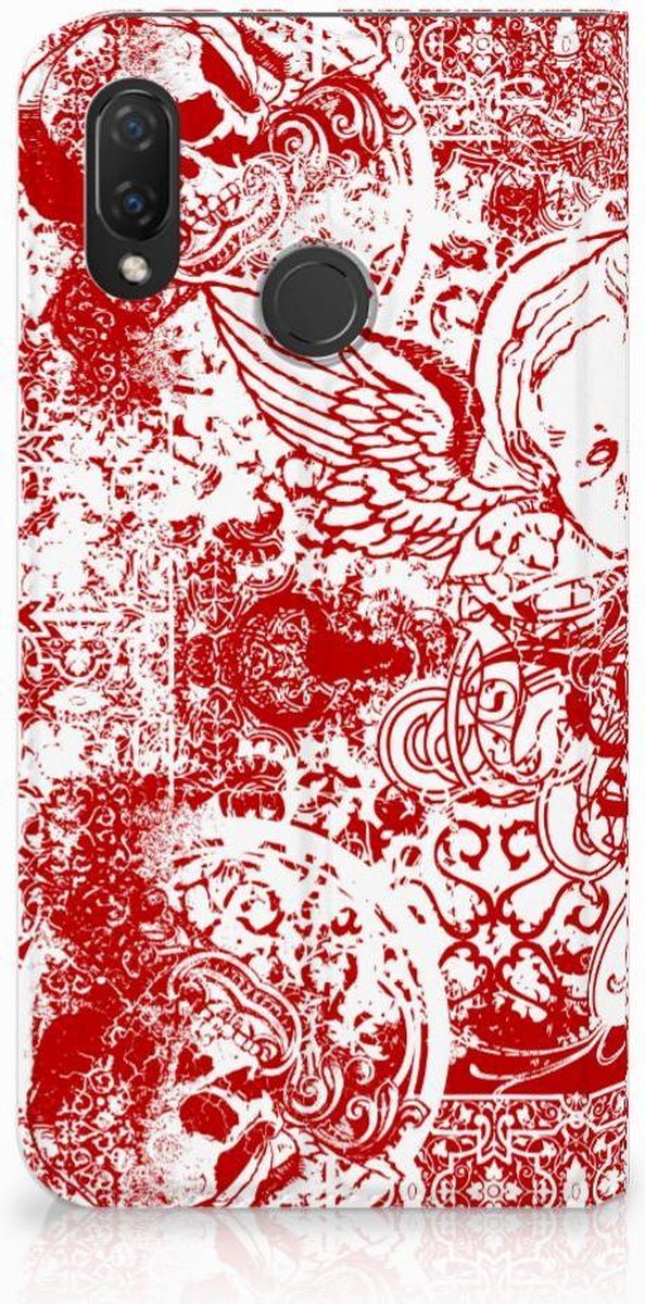 Mobiel BookCase Huawei P Smart Plus Angel Skull Rood