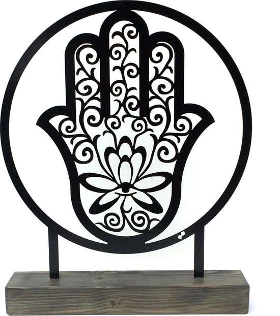Staande decoratie - hamsa hand - antraciet/zwart - 35cm