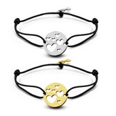 Key Moments 8KM-C00005 - Duo armband met stalen open hartjes en sleutel - Cadeau voor haar - one-size - zilverkleurig / goudkleurig