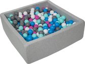 Ballenbak vierkant - grijs - 90x90x30 cm - met 450 wit, blauw, roze, grijs en turquoise ballen