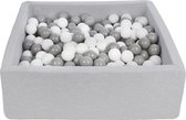 Ballenbak vierkant - grijs - 90x90x30 cm - met 450 wit en grijze ballen