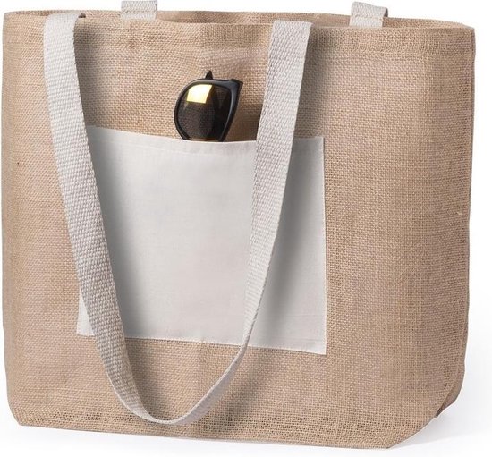 Jute/katoenen naturel strandtas 48 cm - Strandartikelen beach bags/shoppers  | bol.com