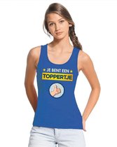 Blauw mouwloos feest shirt/ tanktop - Je bent een toppertje met duimpje voor dames XL