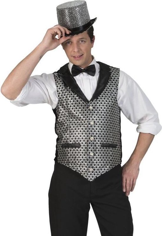 Zilver/zwart verkleed gilet voor heren - Carnaval verkleed accessoire voor volwassenen L/XL