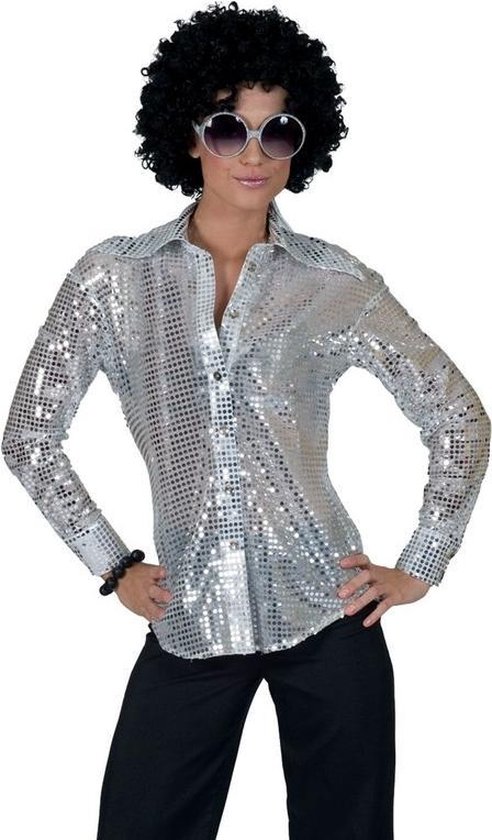 Grote maat zilveren disco verkleed blouse voor dames 44/46 | bol.com
