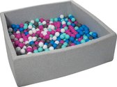 Ballenbak vierkant - grijs - 120x120x40 cm - met 600 wit, blauw, roze, grijs en turquoise ballen