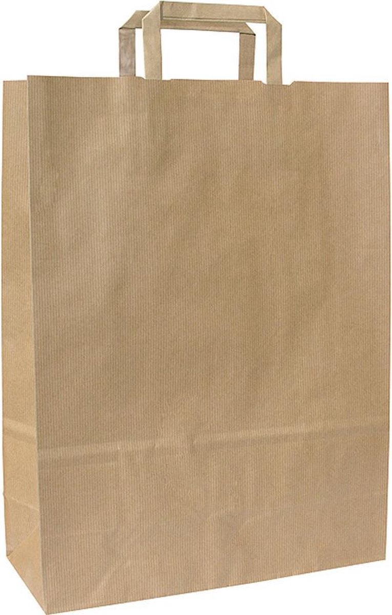 Papieren Tassen 32x13x42 cm - Bruin gestreept kraft - Platte grepen - 50 stuks
