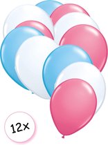 Ballonnen Licht blauw, Wit & Roze 12 stuks 27 cm