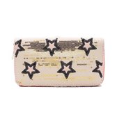 Dielay - Portemonnee met Pailletten en Sterren - PU Kunstleer - Ritssluiting - 19x10cm - Roze