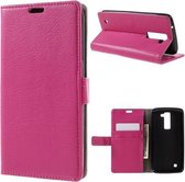 Litchi cover wallet case hoesje LG K8 roze