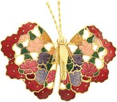 Behave® Broche vlinder met bloemen vleugels rood - emaille sierspeld -  sjaalspeld