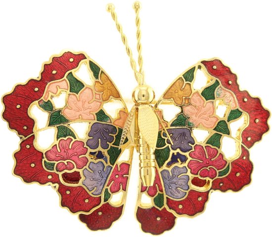 Behave® Broche vlinder met bloemen vleugels emaille