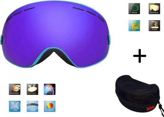 Ski bril + hard case lens Smoke Bleu frame Blauw F type 3 Cat. 0 tot 4 - â˜€/â˜ extra lens is optie.