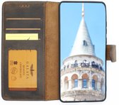 Galata echt leer bookcase Huawei P30 kaartsleuven handarbeid door ambachtslieden mokka bruin hoesje