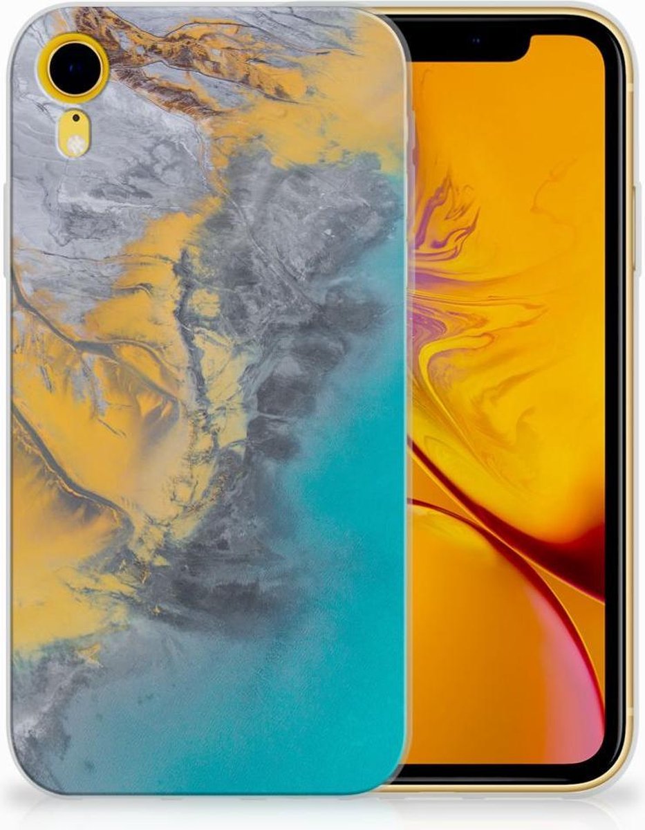 Apple iPhone Xr TPU Siliconen Hoesje Marble Blue Gold