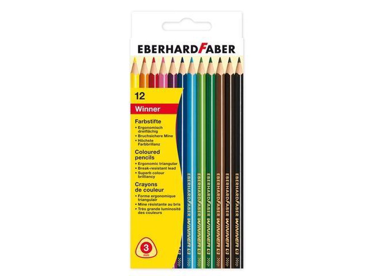 Kleurpotlood Eberhard Faber Winner driekantig assorti etui à 12 stuks doos met 10 stuks