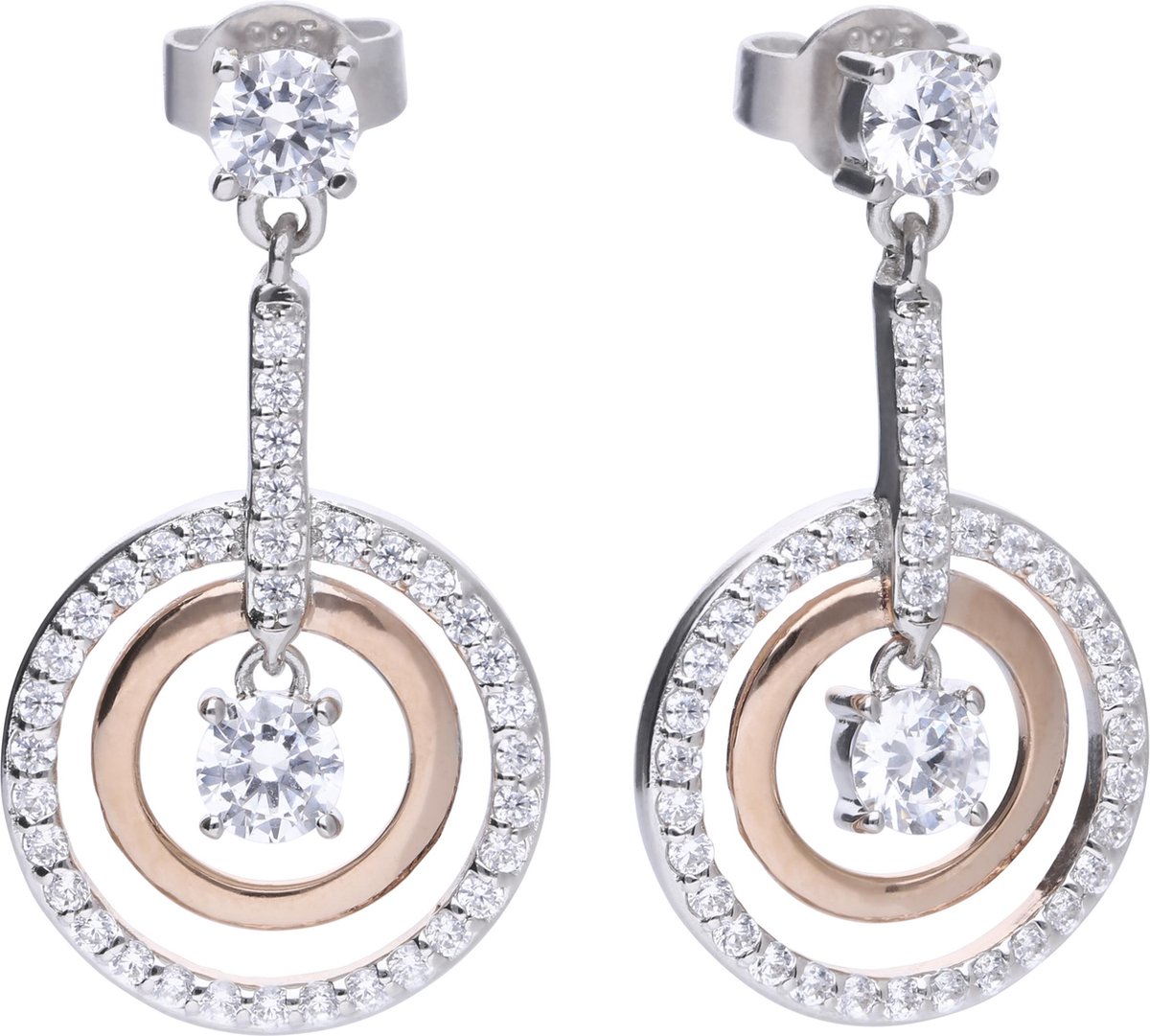 Diamonfire - Zilveren oorhangers Classic - Zirkonia - Rond - Rosegoudverguld