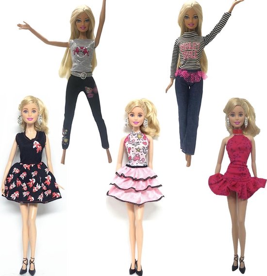 5x set barbie kleding - Jurkjes, broek, legging, shirts - Casual Fashion  voor je barbiepop | bol.com
