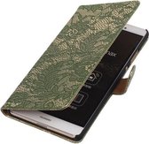 Huawei P8 Max Lace Kant Booktype Wallet Hoesje Donker Groen - Cover Case Hoes