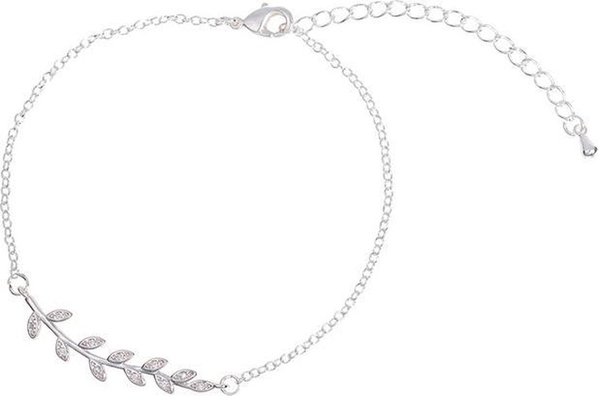 24/7 Jewelry Collection Blad Armband - Diamantjes - Zilverkleurig