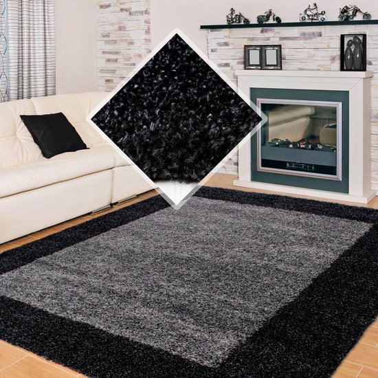Tapis Shaggy Candy Shaggy Anthracite Motif Cadre 100 X 200 Cm