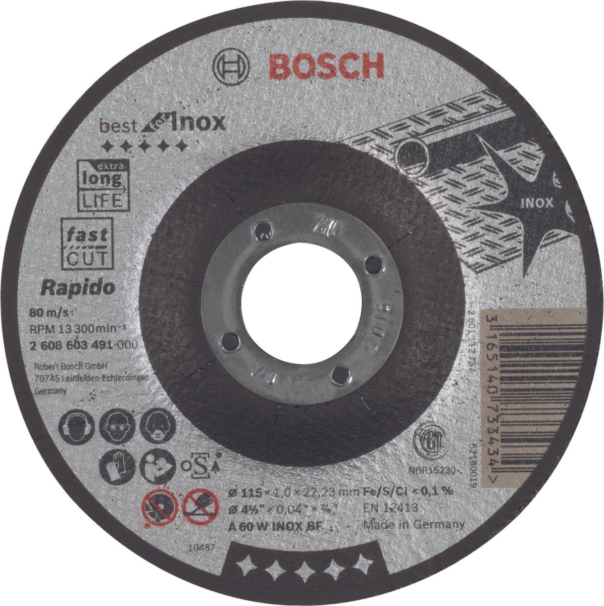 Doorslijpschijf gebogen Best for Inox - Rapido A 60 W INOX BF, 115 mm, 22,23 mm, 1,0 mm 1st