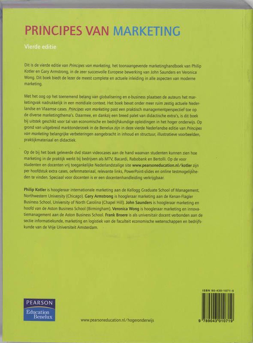Principes Van Marketing + Dvd - back cover
