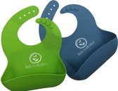 Baby Slab UMIGAL Soft Bib 2-Pack Silicone zachte slabbers Complete set van 2 Pack. Groen en Blauw